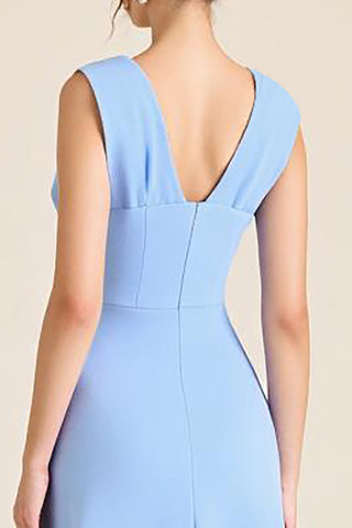 Sky Blue Sheath V-Neck Long Formal Dress with 3D Flowers
