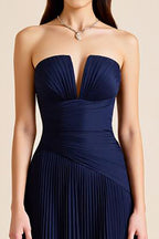 Navy Backless Sheath Strapless Long Formal Dress