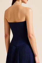 Navy Backless Sheath Strapless Long Formal Dress