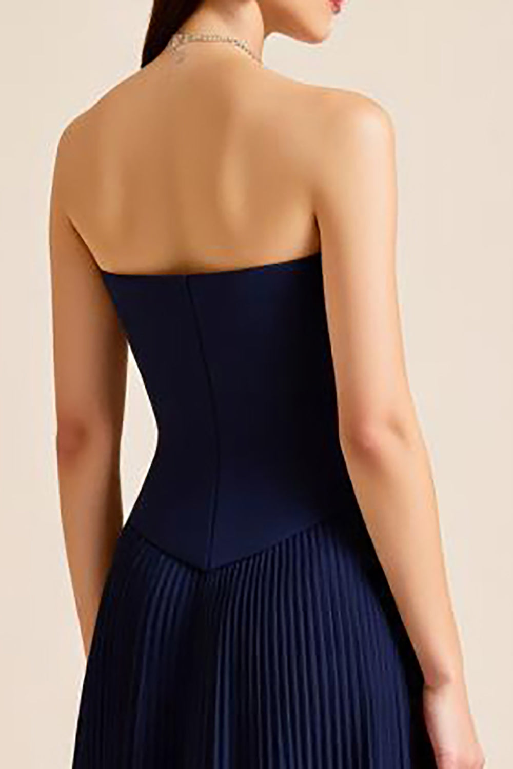 Navy Backless Sheath Strapless Long Formal Dress
