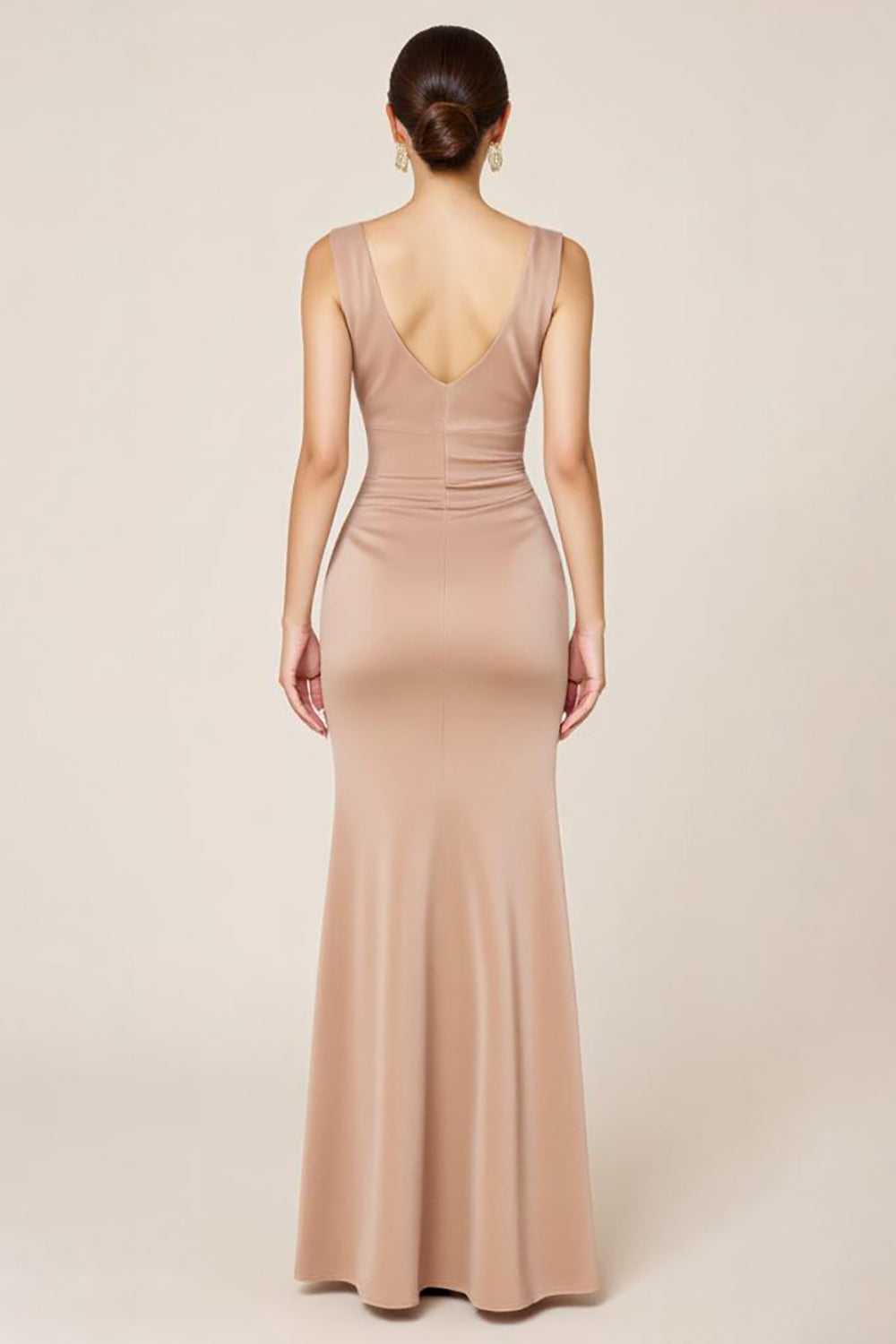 Neutral Satin Sheath Sleeveless Long Formal Dress with Slit