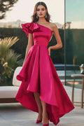 Fuchsia A-Linie One-Shoulder-Satin Langes Abendkleid