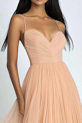 Peach A Line Long Tulle Sweetheart Wedding Guest Dress