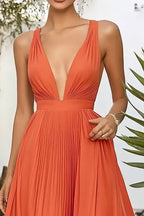 Orange A Line Chiffon V-Neck Long Wedding Guest Dress