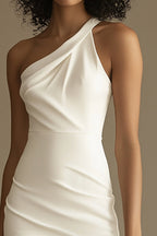 One Shoulder Sheath Mini Bodycon Little White Dress