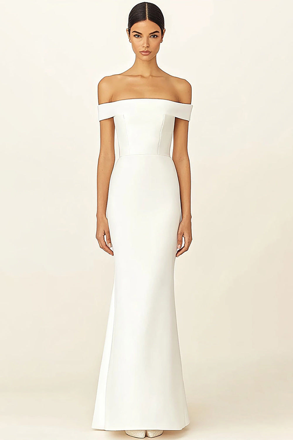 Off the Shoulder White Sheath Long Rehearsal Dinner Dress