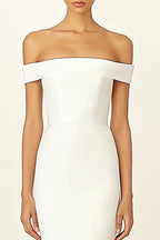 Off the Shoulder White Sheath Long Rehearsal Dinner Dress