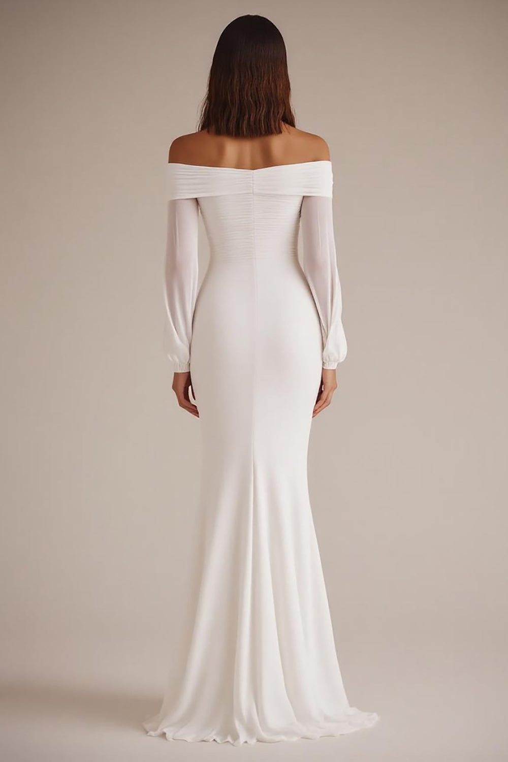 White Off the Shoulder Sheath Long Rehearsal Dinner Dress