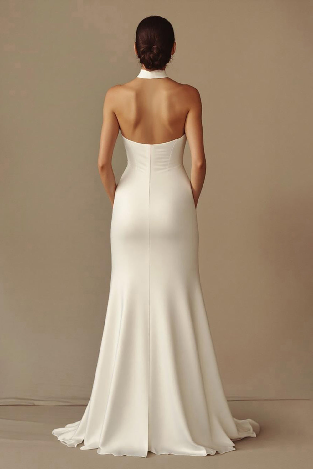 Satin Sheath Satin Long Backless Rehearsal Dinner Dress