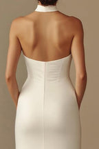 Satin Sheath Satin Long Backless Rehearsal Dinner Dress
