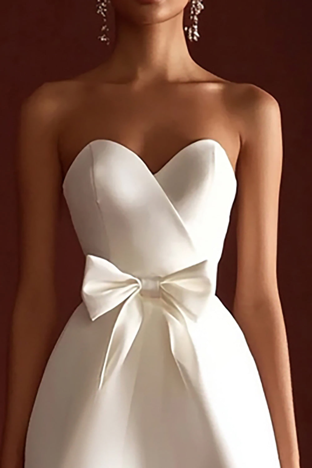 Satin A Line Backless Sweetheart Little White Dress with Bow