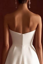 Satin A Line Backless Sweetheart Little White Dress with Bow