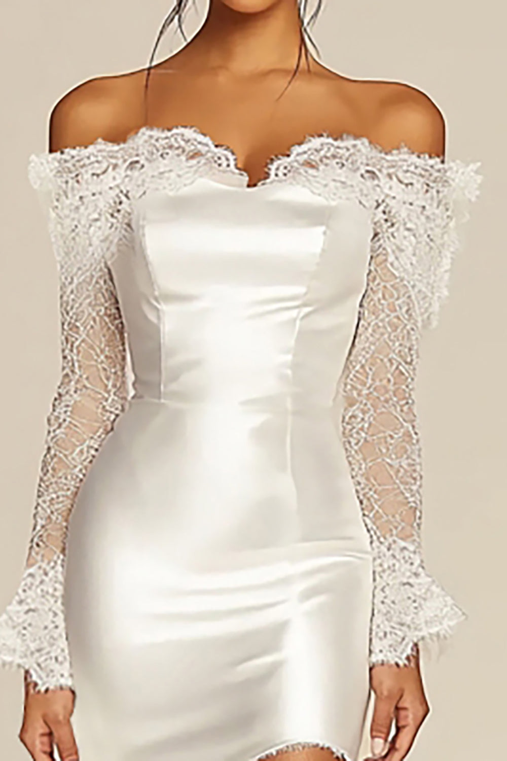 Off the Shoulder Sheath Short Little White Dress with Lace Sleeves