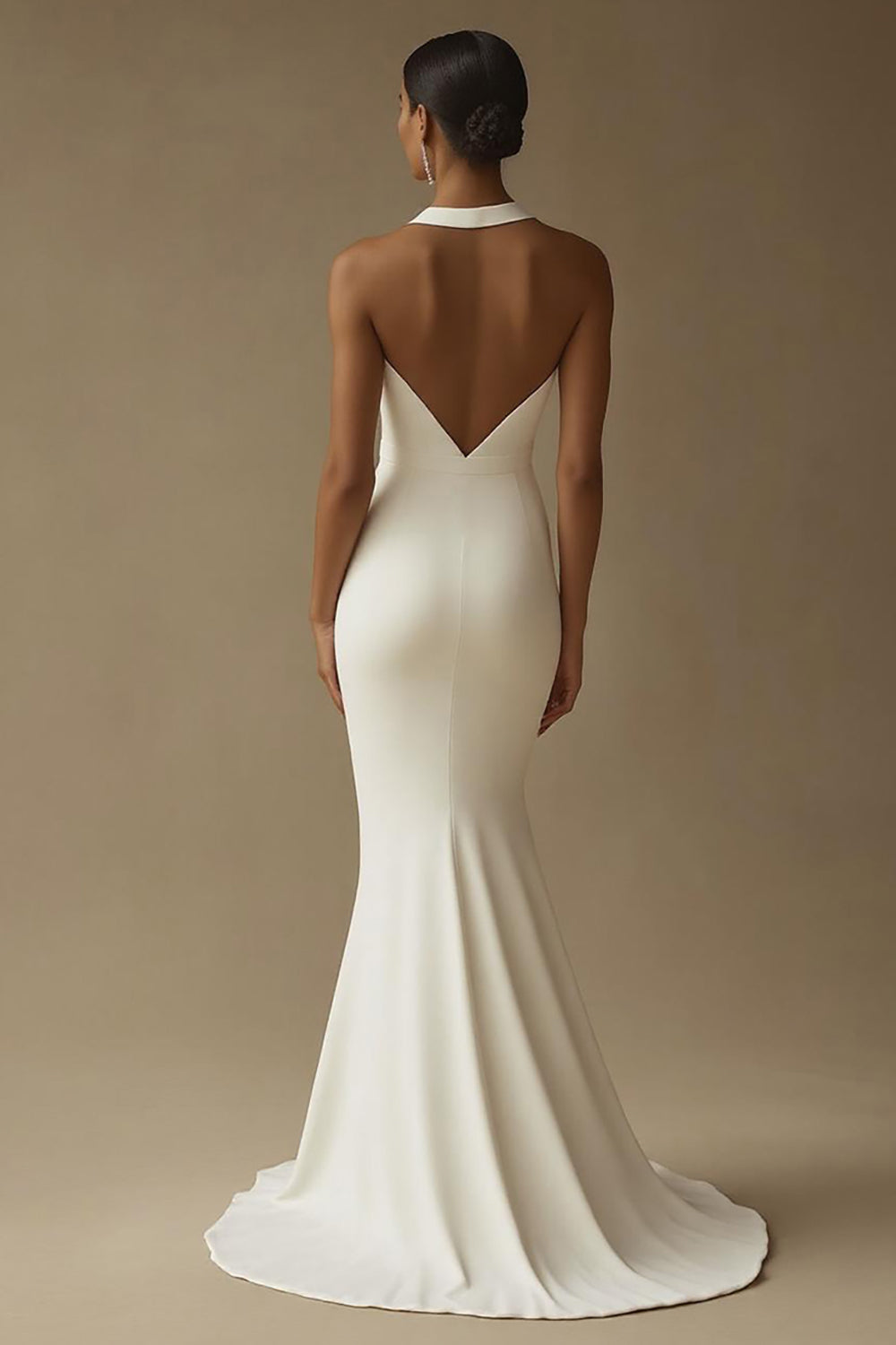 White Mermaid Halter Long Rehearsal Dinner Dress with Slit
