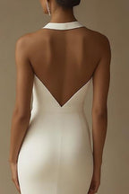 Vestido de ensaio comprido com racha e decote sereia branco