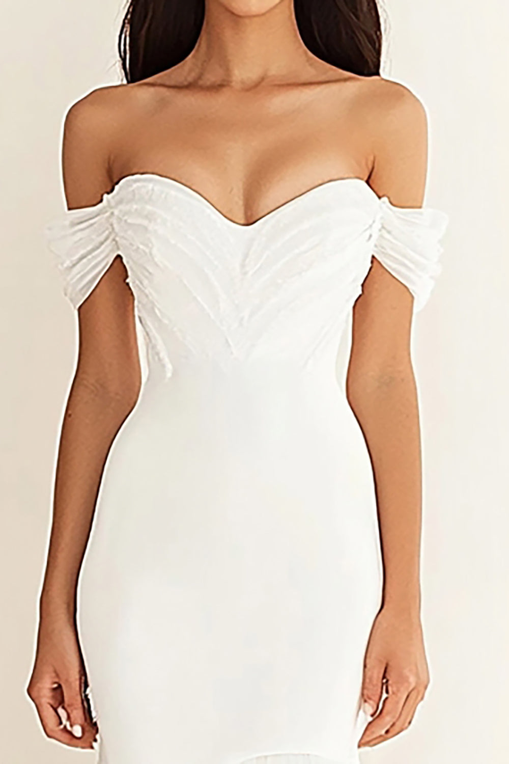 White Off the Shoulder Mermaid Long Rehearsal Dinner Dress