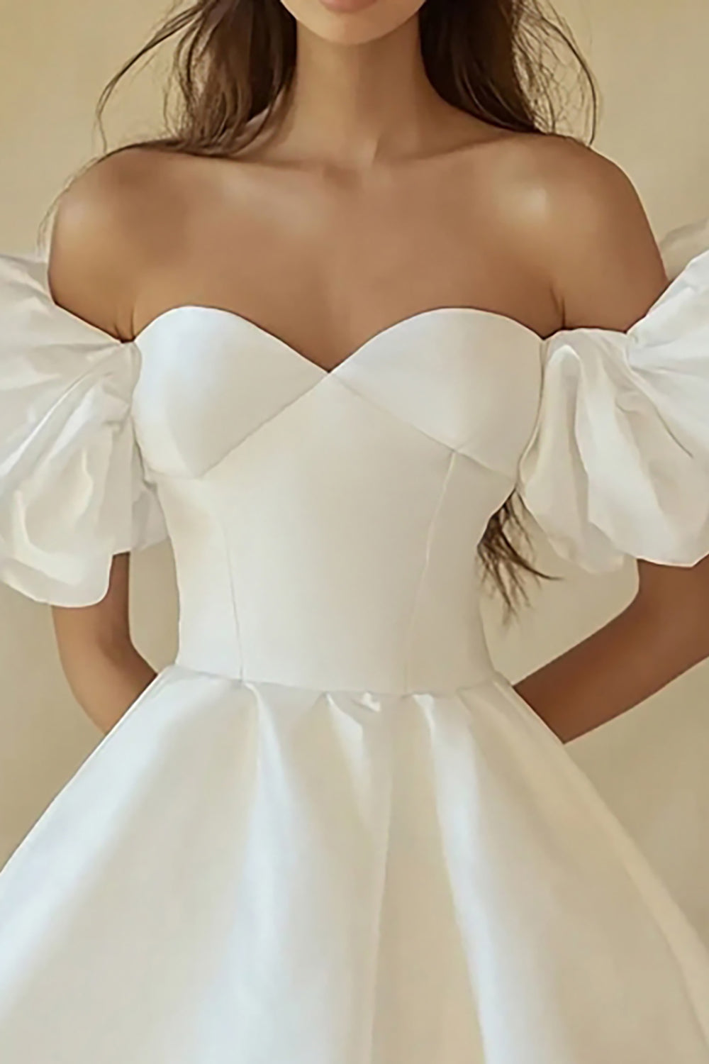 Satin A Line Off the Shoulder Mini Little White Dress with Ruffles