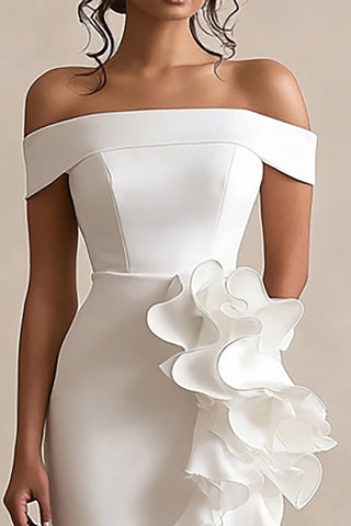 Sheath Ruffled Off the Shoulder Little White Dress with Ruffles