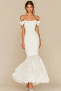 Vestido comprido branco estilo sereia para ensaio e jantar