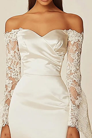 Satin Etuikleid, schulterfrei, kurzes kleines weißes Kleid mit Spitze