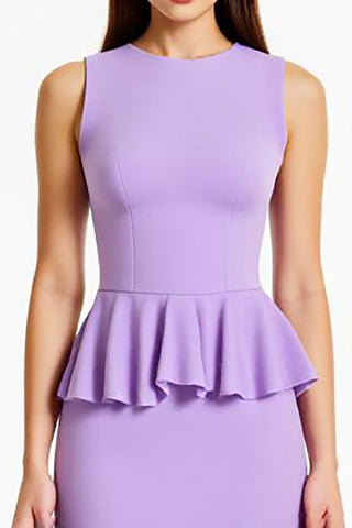Lilac Sheath Long Sleeveless Formal Dress with Ruffles