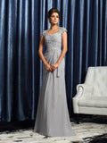 Abito da Sposa per la Madre della Sposa in Chiffon Lungo con Scollo a Cuore, Maniche Corte e Applique a Fodera/Colonna