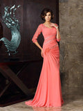 Abito da Sposa per la Madre in Chiffon con Scollo a Cuore e Maniche a 3/4, Stile Tromba/Sirena