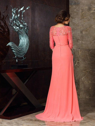 Trompete/Meerjungfrau-Linie Herzausschnitt 1/2 Ärmel Lang Chiffon Brautmutterkleider