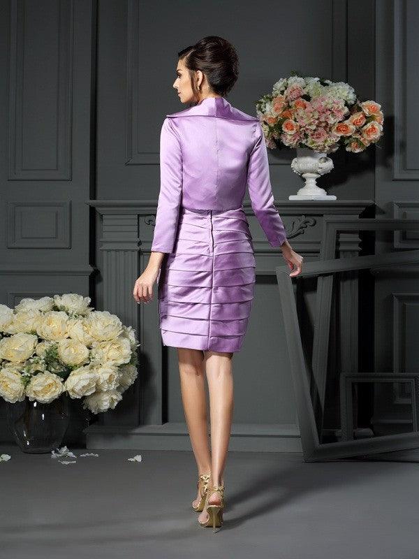 Vestidos curtos de cetim para mãe da noiva, com alças de coluna, franzidos, sem mangas