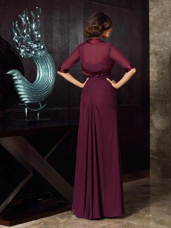 Vestidos compridos de chiffon para mãe da noiva, com decote em coração e missangas, sem mangas