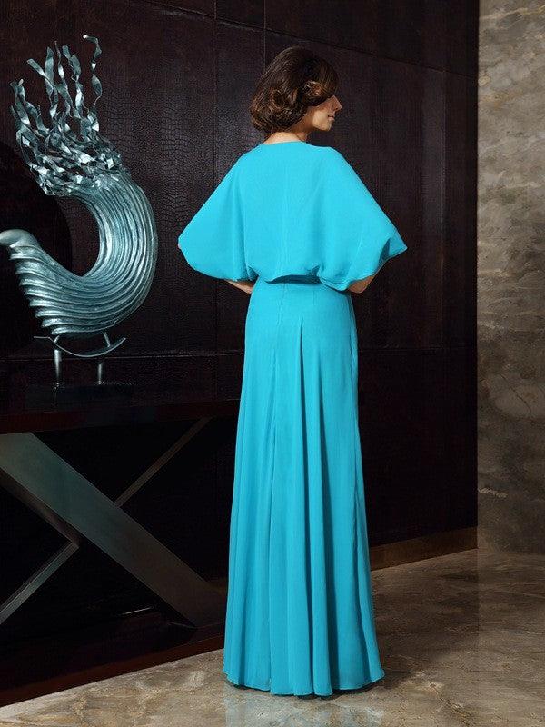 Vestidos compridos de chiffon para mãe da noiva, com decote em coração e missangas, sem mangas