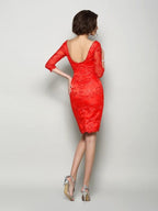 Etui-Linie/Säule V-Ausschnitt Spitze 1/2 Ärmel Kurz Spitze Kleider für die Brautmutter