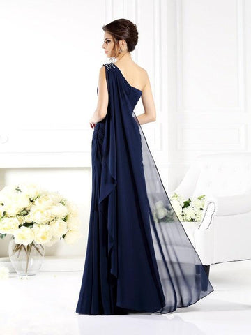 Etui-Linie One-Shoulder-Träger Ärmellos Lange Chiffon Brautmutterkleider