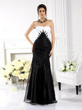 Abito per la Madre della Sposa a Silhouetta Trumpet/Mermaid Senza Spalline, Senza Maniche, in Tulle Lungo con Appliqué
