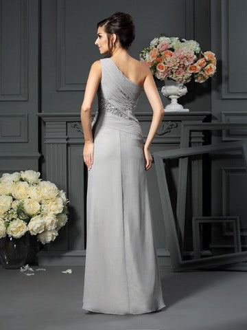 Trompete/Meerjungfrau-Linie One-Shoulder-Träger Perlen verziert Ärmellos Lang Chiffon Brautmutterkleider
