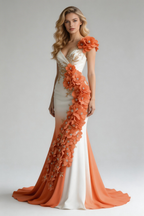 Vestido de Noche y Fiesta Tipo Sirena en Chiffón con Aplicaciones de Flores de Peonía Elegantes Y8567