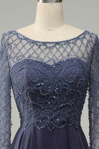 Kleid für die Brautmutter mit Perlen und langen Ärmeln