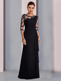 Abito da Sposa per la Madre della Sposa Sheath/Colonna Formale ed Elegante con Scollo a Girocollo, Lunghezza Pavimento, in Chiffon e Pizzo, Manica 3/4 e Applicazioni con Perline