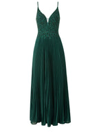 Elisabete Rosa Rosa | Vestido de festa comprido em jersey brilhante, corte A, com aplicações e lantejoulas