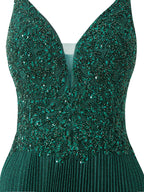 Elisabete Rosa Rosa | Vestido de festa comprido em jersey brilhante, corte A, com aplicações e lantejoulas