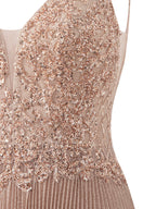 Elisabete Rosa Rosa | Vestido de festa comprido em jersey brilhante, corte A, com aplicações e lantejoulas