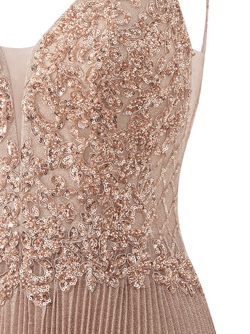 Elizabeth Rose Pink | A-line Floor Length Glitter Jersey Prom Dress with Appliques and Sequins