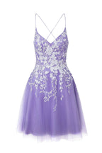 Aline-Kurzballkleid aus Glitzertüll mit Applikationen