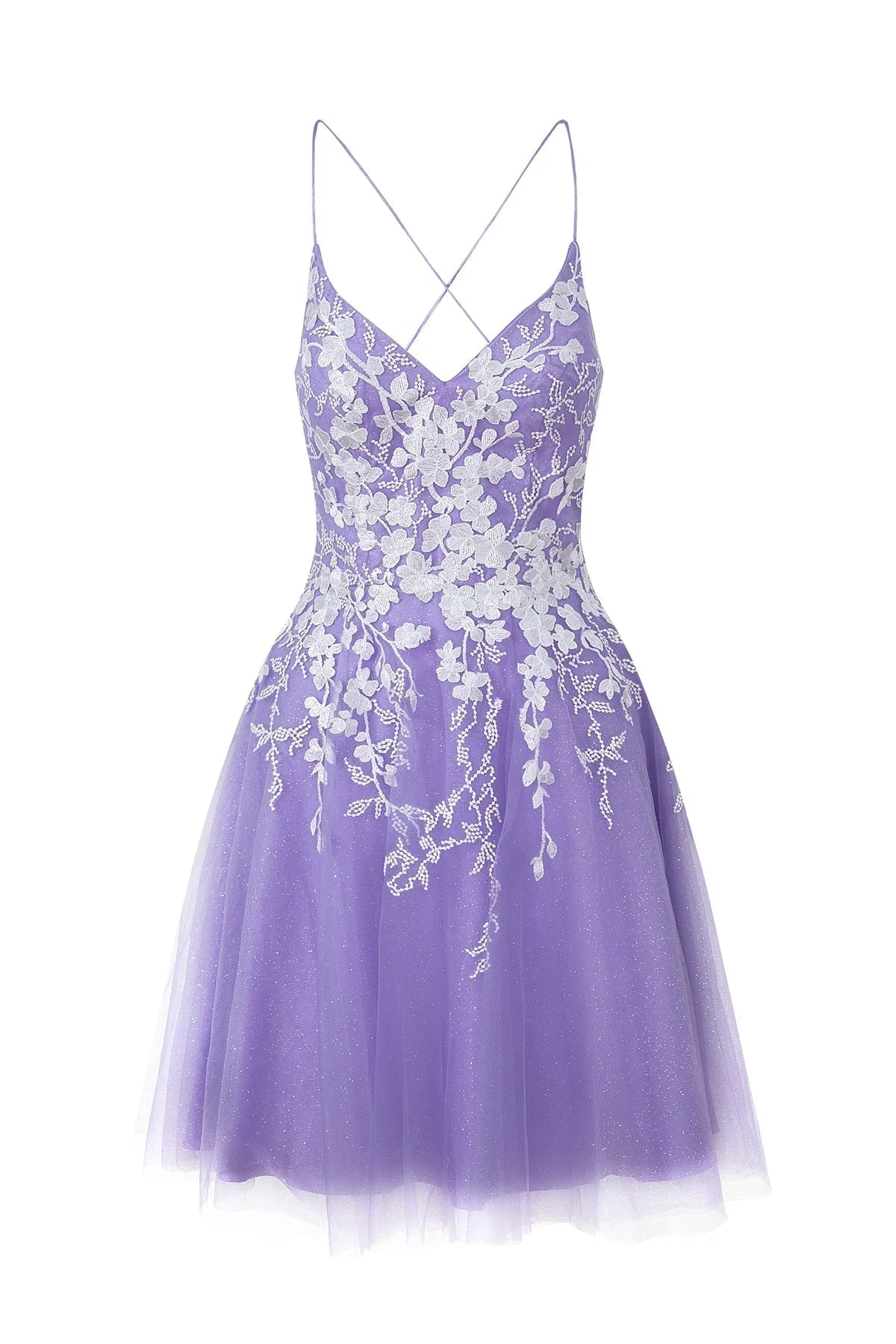 Vestido de Fiesta Corto Brillante de Tul con Aplicaciones