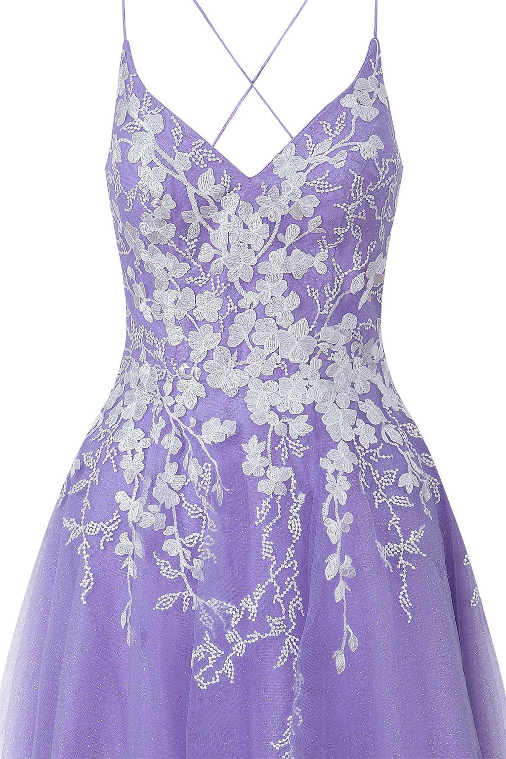 Aline-Kurzballkleid aus Glitzertüll mit Applikationen
