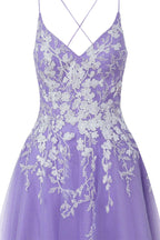 Aline-Kurzballkleid aus Glitzertüll mit Applikationen