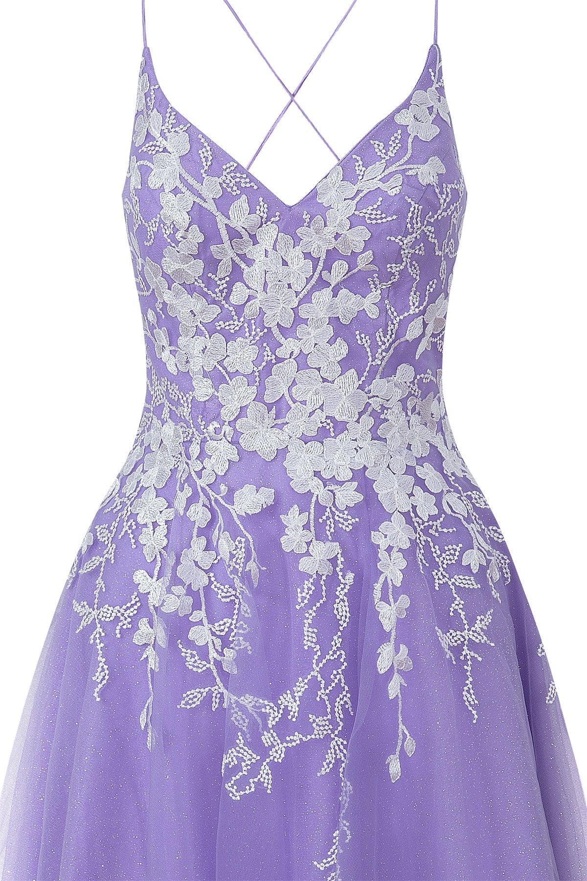 Vestido de Fiesta Corto Brillante de Tul con Aplicaciones