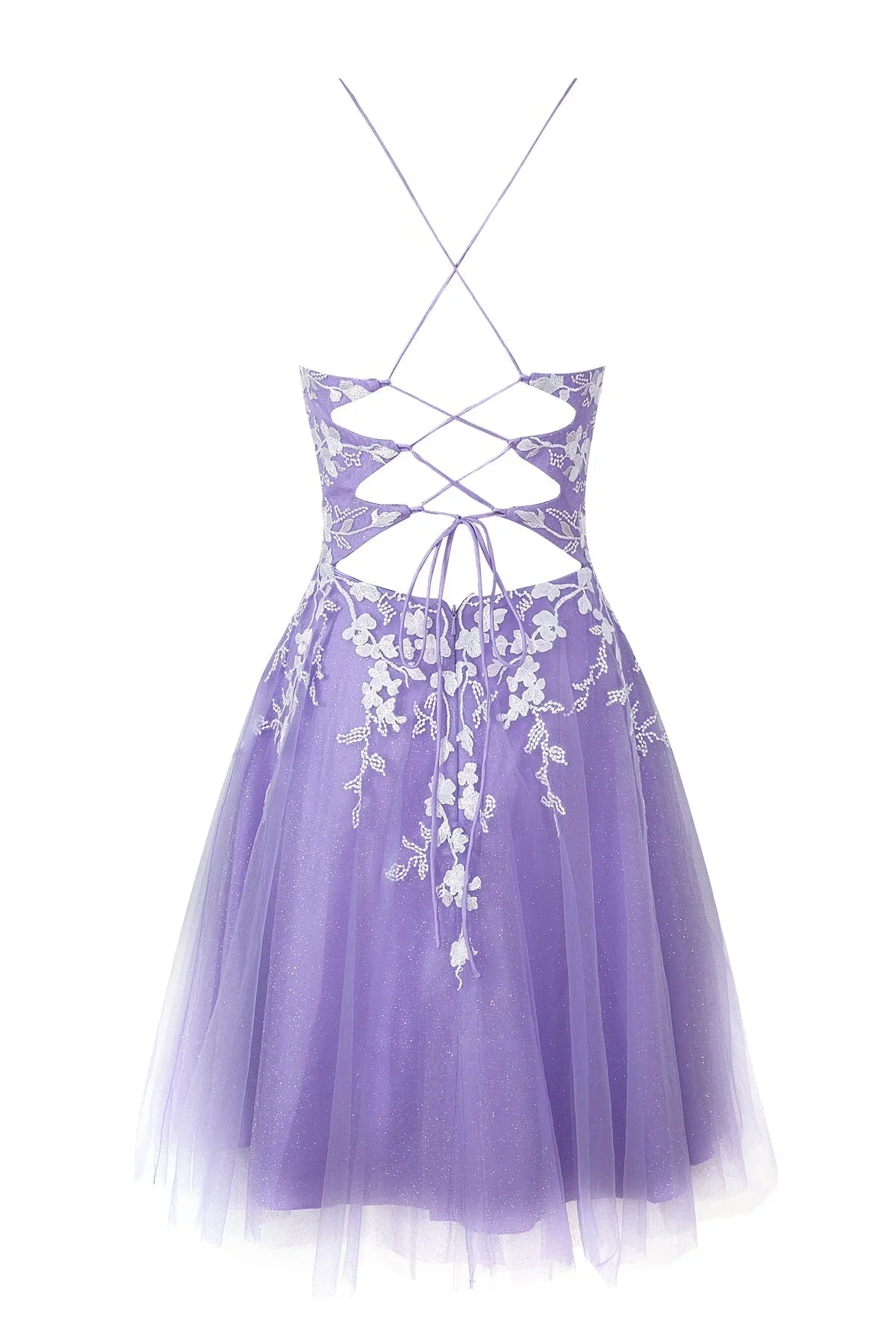 Vestido de Fiesta Corto Brillante de Tul con Aplicaciones