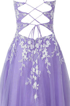 Aline-Kurzballkleid aus Glitzertüll mit Applikationen