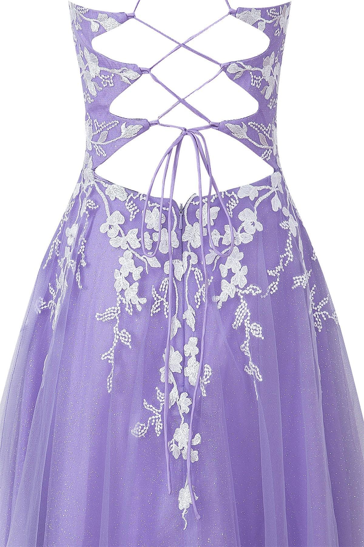 Aline-Kurzballkleid aus Glitzertüll mit Applikationen